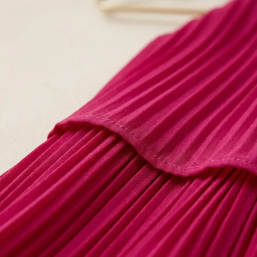 Vestido Maxi "Magenta Plissé" – Elegancia en Capas Talla S's photo #1