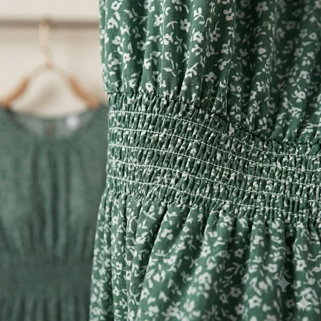 Vestido Midi Boho Verde Floral – Edición Smock Talla S's photo #1