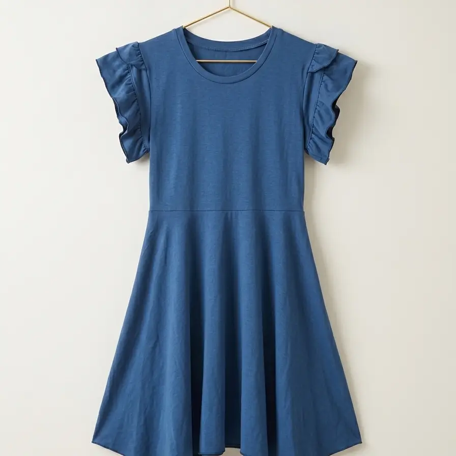 Vestido Casual Azul con Vuelo y Mangas de Volantes Talla 14Y's photo #1