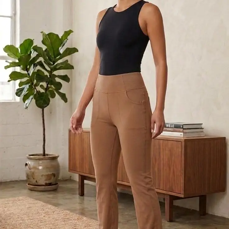 Pantalón Flare de Yoga y Tiempo Libre - Marrón Taupe Talla XL's photo #1