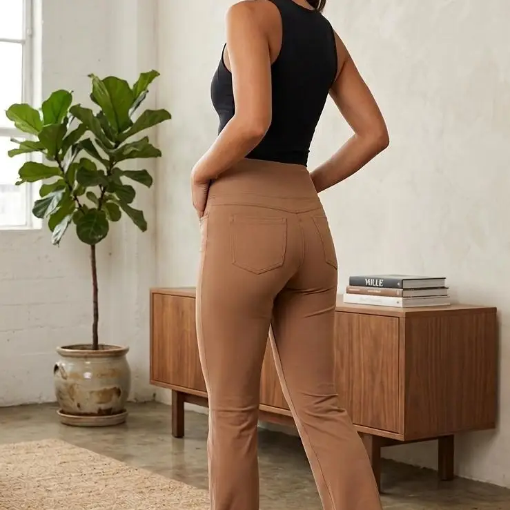 Pantalón Flare de Yoga y Tiempo Libre - Marrón Taupe Talla XL's photo #1
