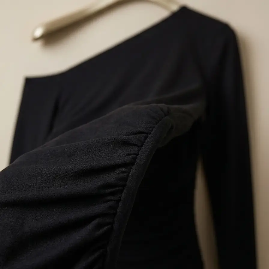 Vestido Mini Asimétrico Drapeado YOXUA- Negro Talla S, L's photo #1