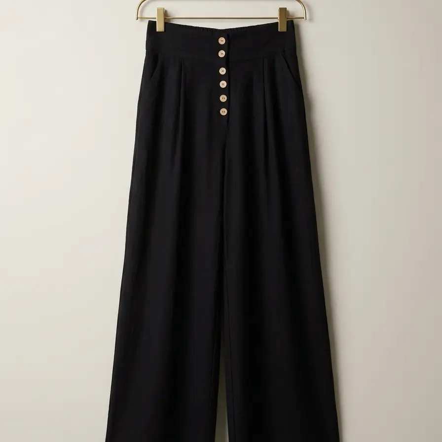 Pantalón Wide Leg con Botones Frontales - Elegancia y Confort Talla M's photo #1