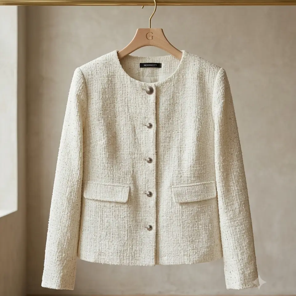Chaqueta Estilo Tweed MEROKEETY - Elegancia Clásica Talla M's photo #1