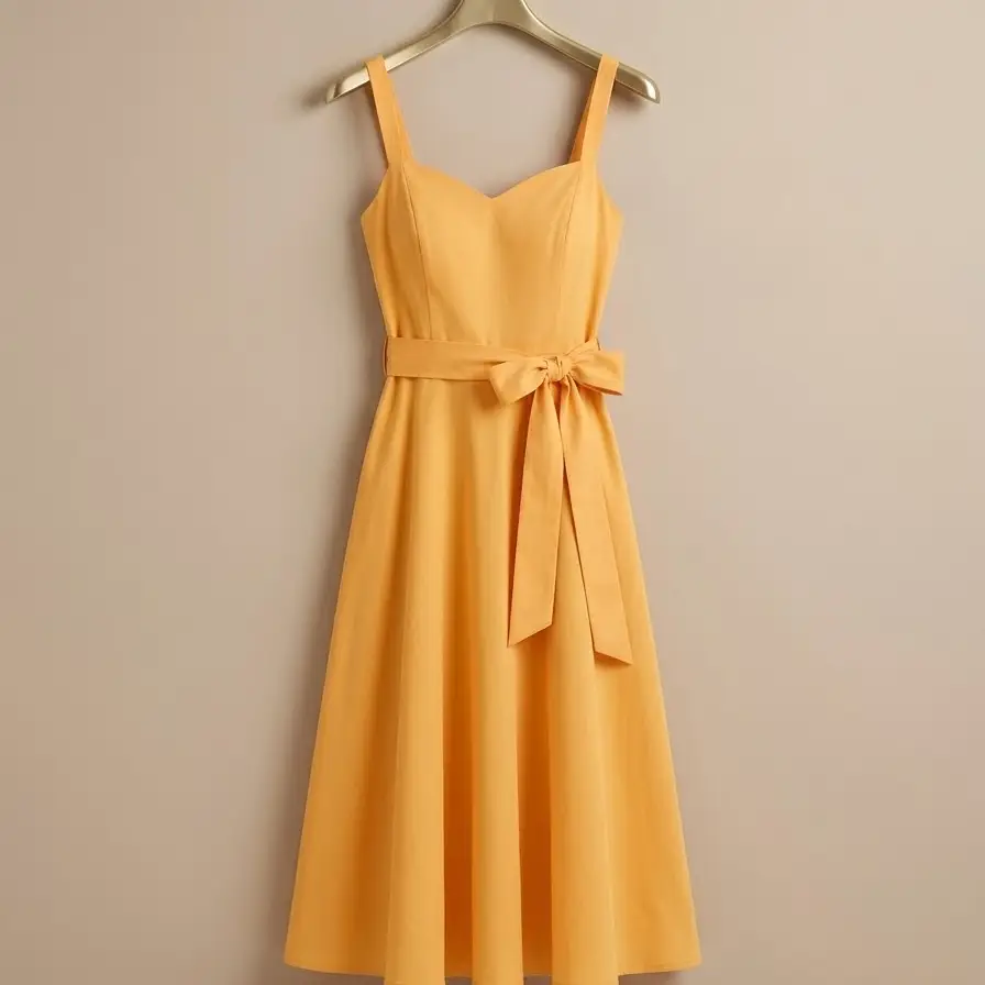 Vestido Midi Amarilo Brillante con Lazada - Elegancia Radiante para Cualquier Evento's photo #1