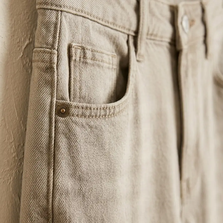 Pantalón Jeans "Beige Arena" con Bajo Deshilachado Talla S's photo #1