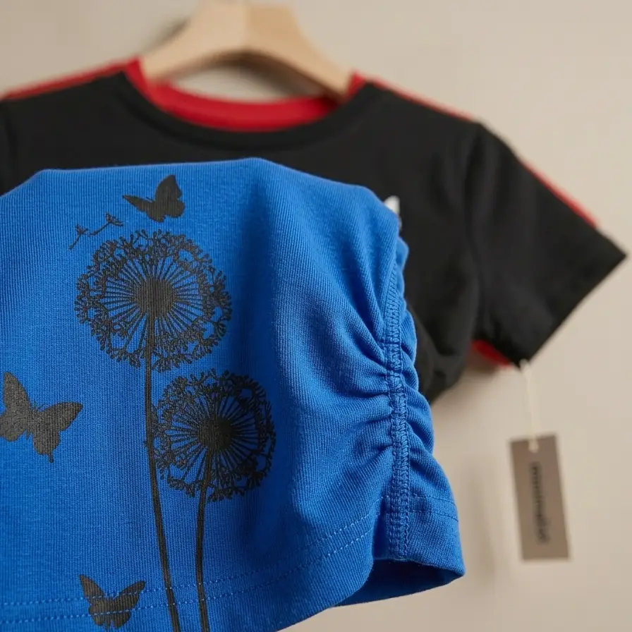 Camiseta de Estilo Casual con Diseño de Diente de León y Mariposas Rojo, Negra y Azul Talla S's photo #2