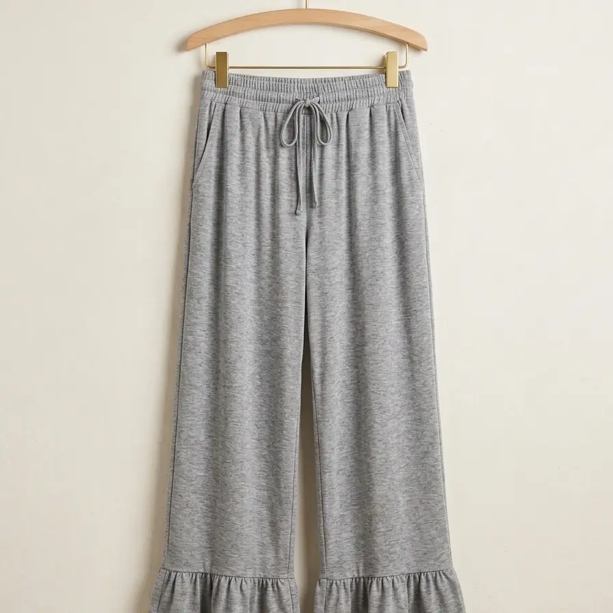 Pantalón Wide Leg con Volante – Comodidad y Estilo Casual Talla S's photo #1