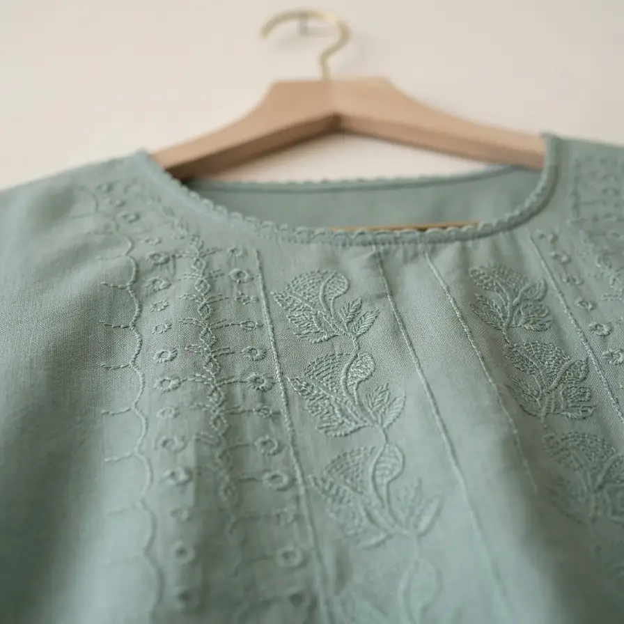 Blusa Bordada con Detalle de Flores – Estilo Casual y Elegante Tono Azul verdoso Talla 3XL's photo #1