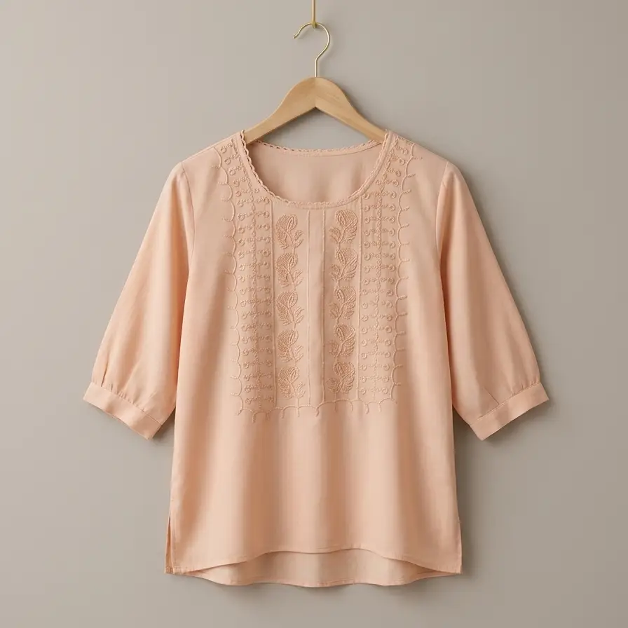 Blusa Bordada de Verano en Tono Melocotón Pastel – Talla L's photo #1