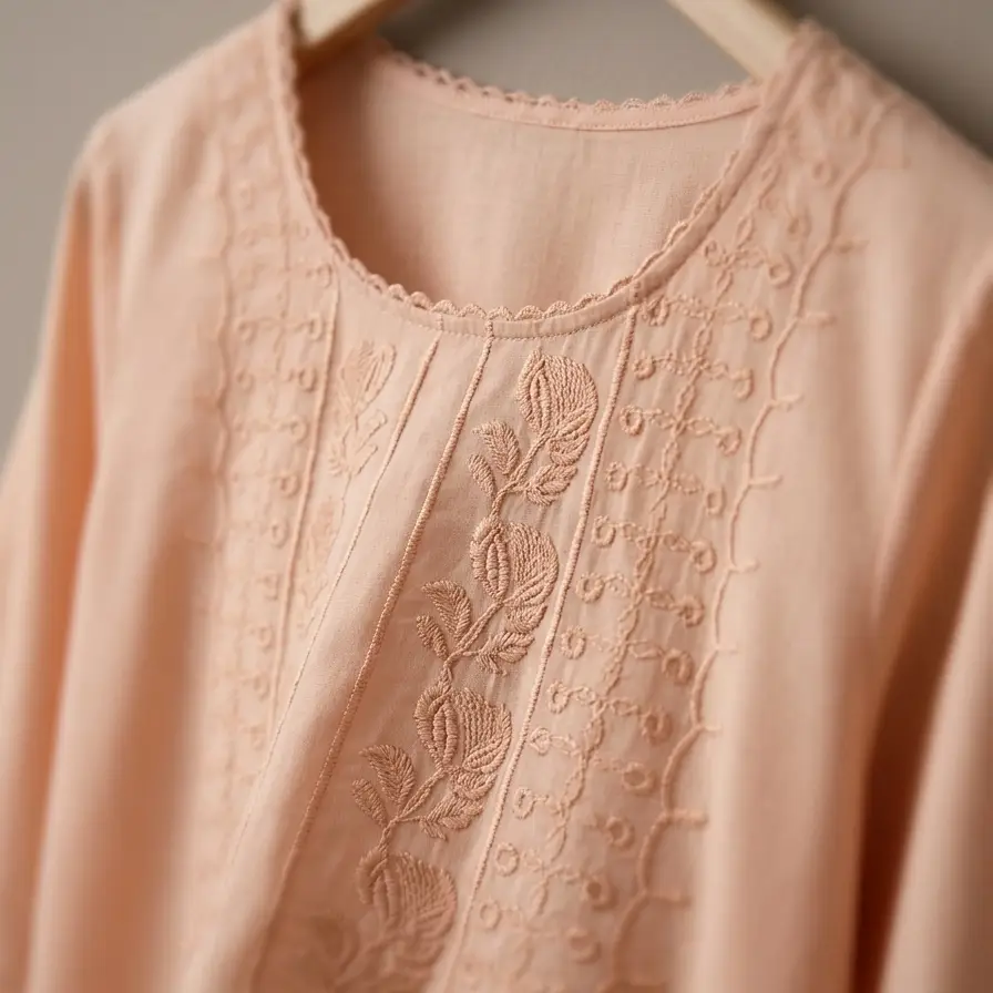 Blusa Bordada de Verano en Tono Melocotón Pastel – Talla L's photo #1