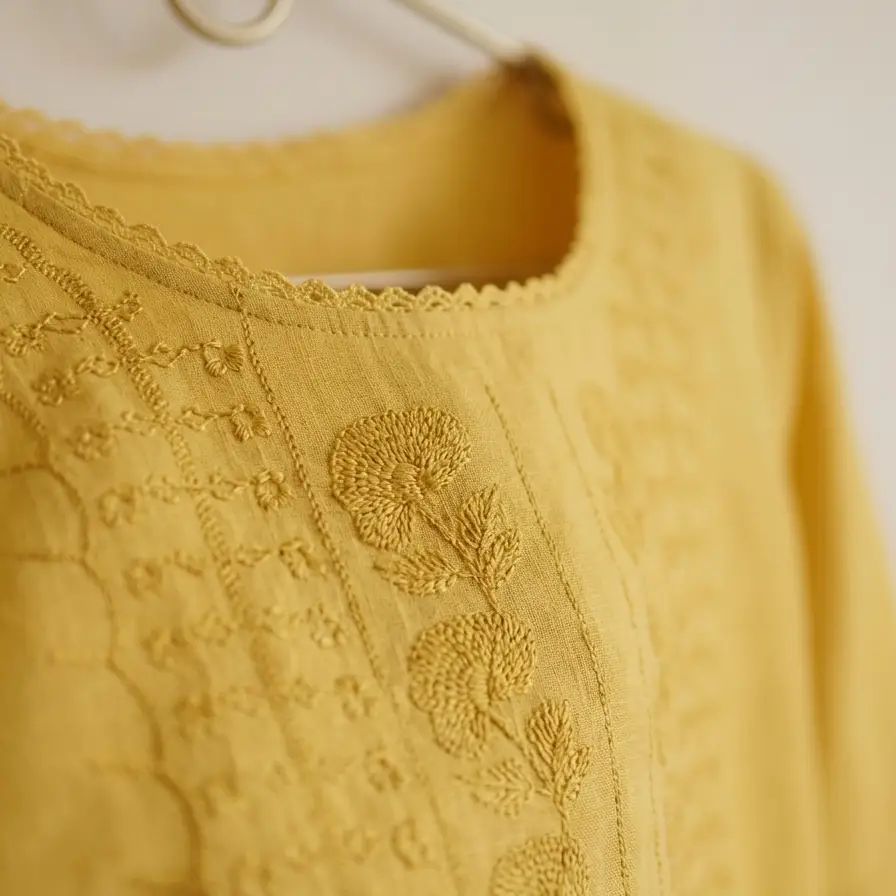 Blusa Bordada de Verano en Tono Amarillo Mostaza – Talla L's photo #1