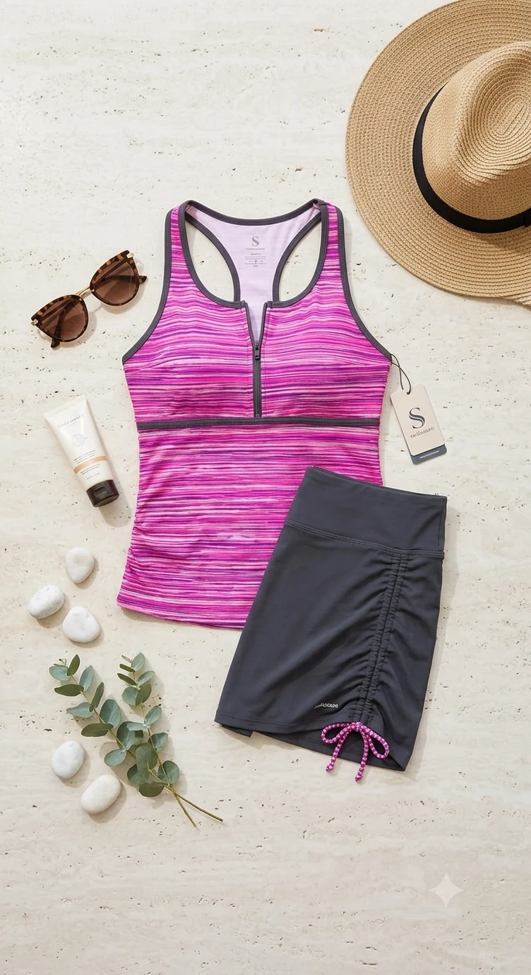 Tankini Deportivo de Dos Piezas – Comodidad y Estilo en Rosa Jaspeado L's foto | Luni Shop |  BizneCubano