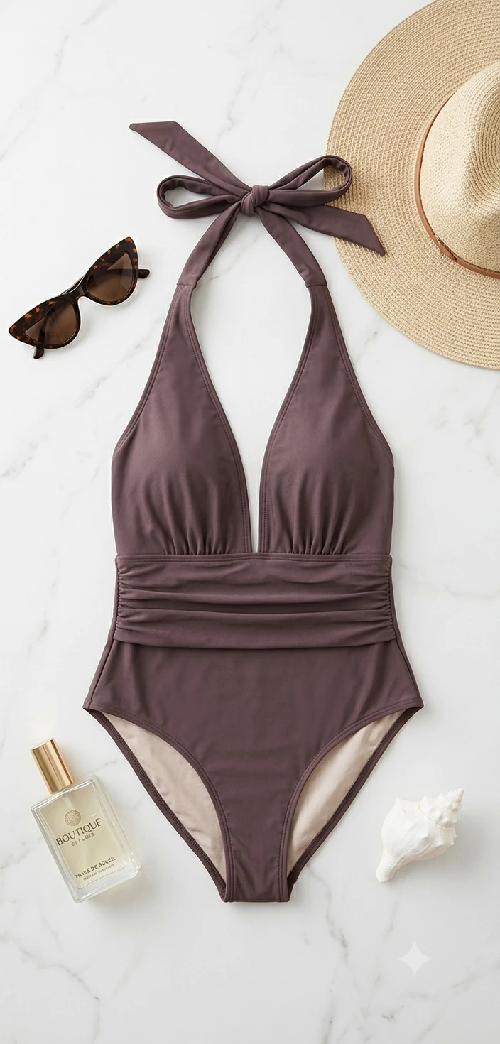 Bañador de Una Pieza Halter - Elegancia en Marrón Chocolate  Talla L's foto | Luni Shop |  BizneCubano
