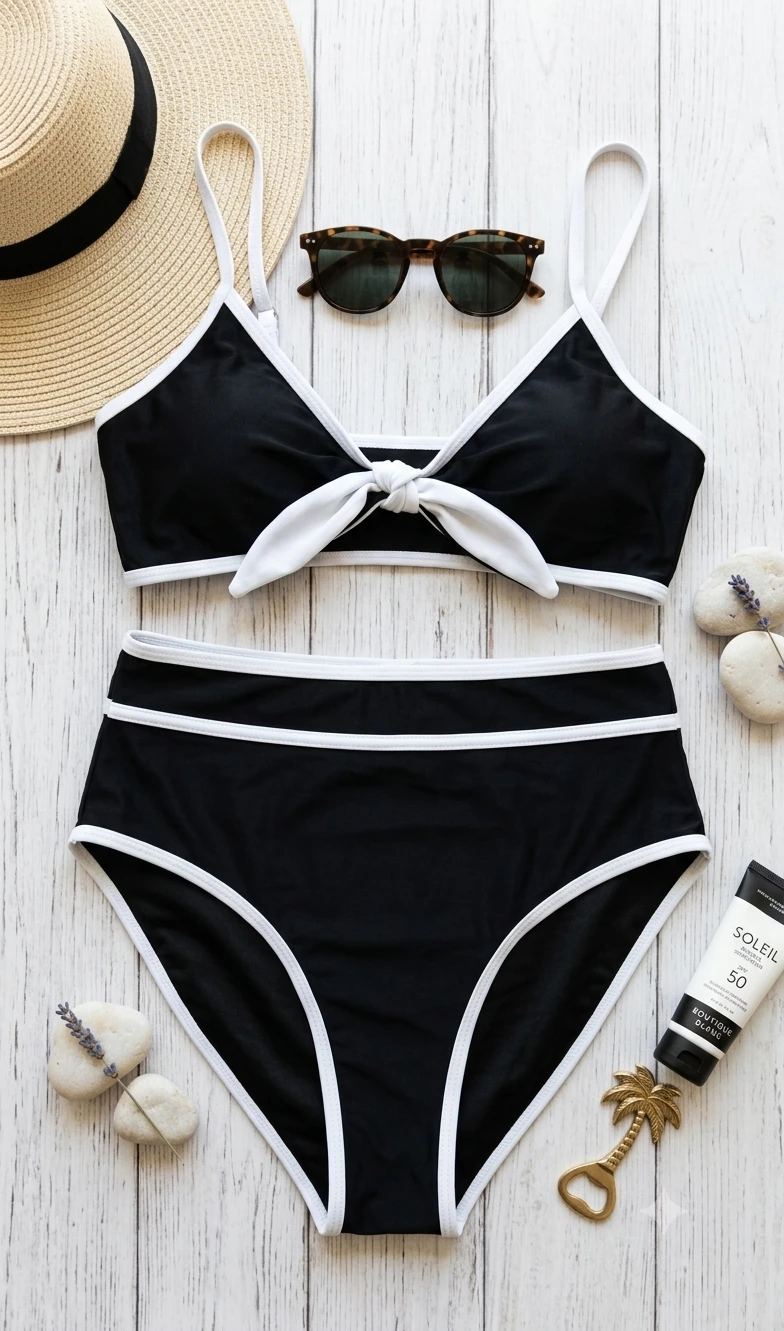 Bikini de Talle Alto "Contrast Elegance" – Negro y Blanco's foto | Luni Shop |  BizneCubano