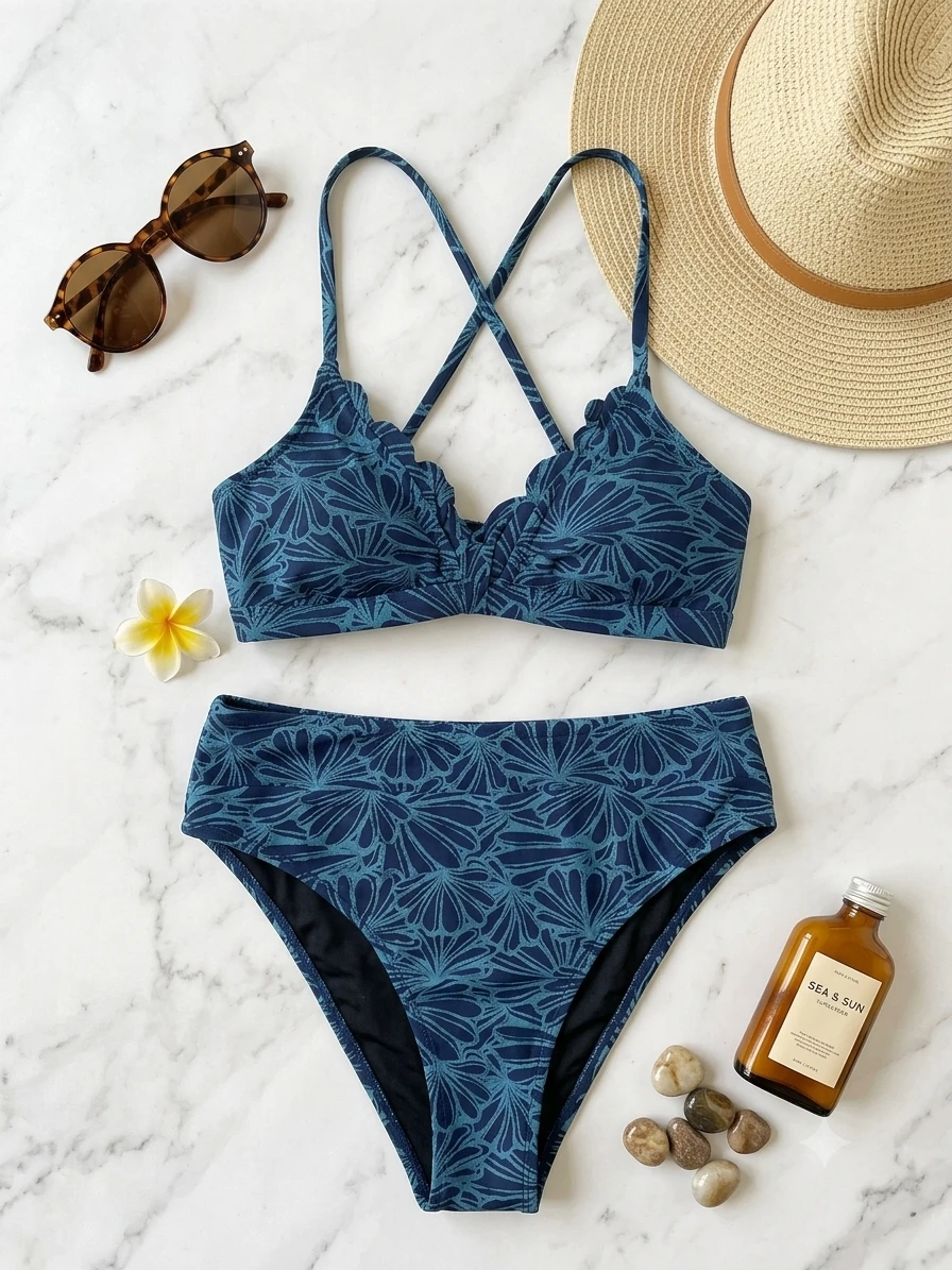 Bikini de Dos Piezas con Estampado Botánico – Azul Océano's foto | Luni Shop |  BizneCubano