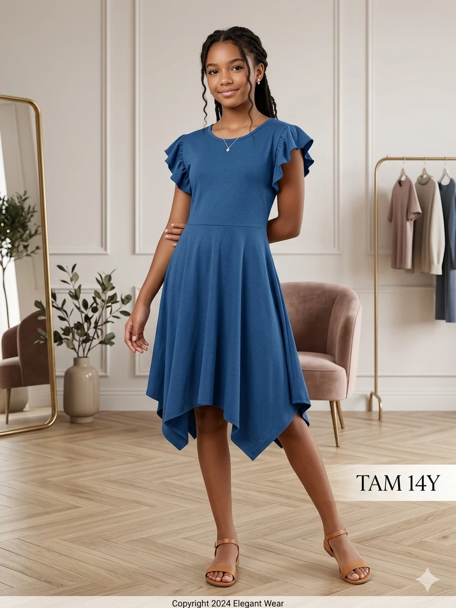 Vestido Casual Azul con Vuelo y Mangas de Volantes Talla 14Y's foto | Luni Shop |  BizneCubano