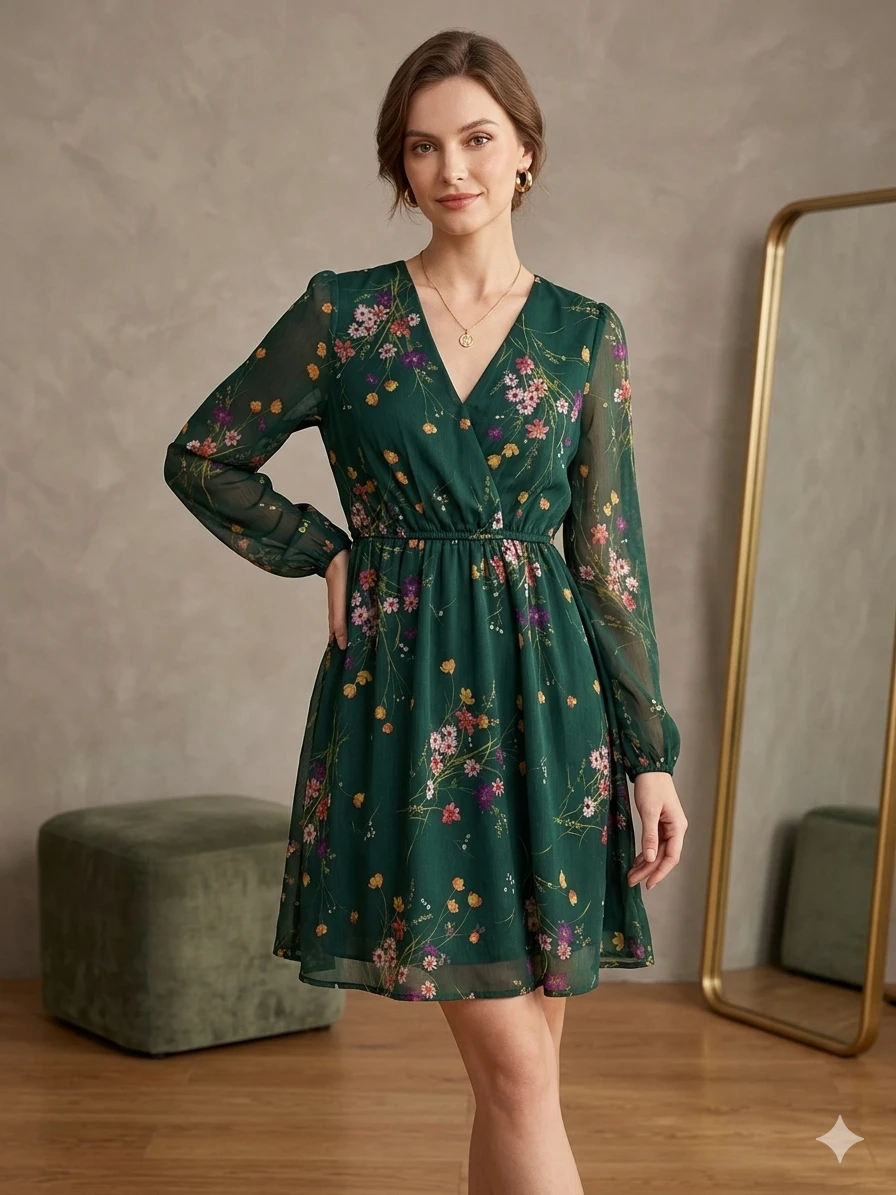 Vestido Midi Floral - Elegancia Esmeralda Talla S's foto | Luni Shop |  BizneCubano