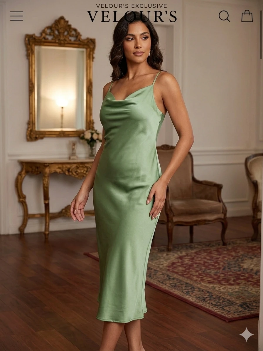 Vestido xxxiticat de Satén Verde Salvia con Cuello Capucha (Talla XL)'s foto | Luni Shop |  BizneCubano