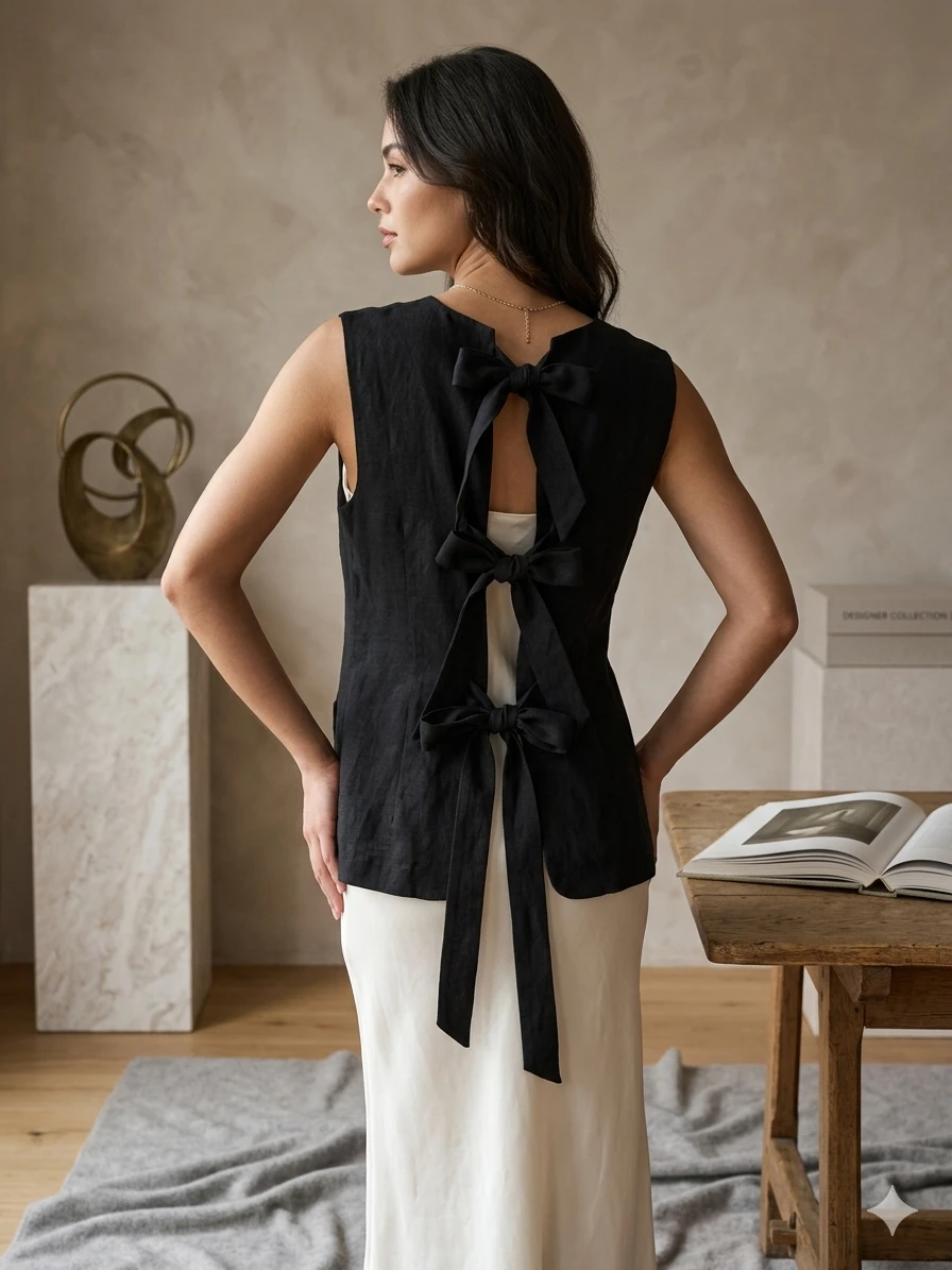 Chaleco "Bella Bow" – Elegancia Minimalista con Detalles de Autor Talla S's foto | Luni Shop |  BizneCubano