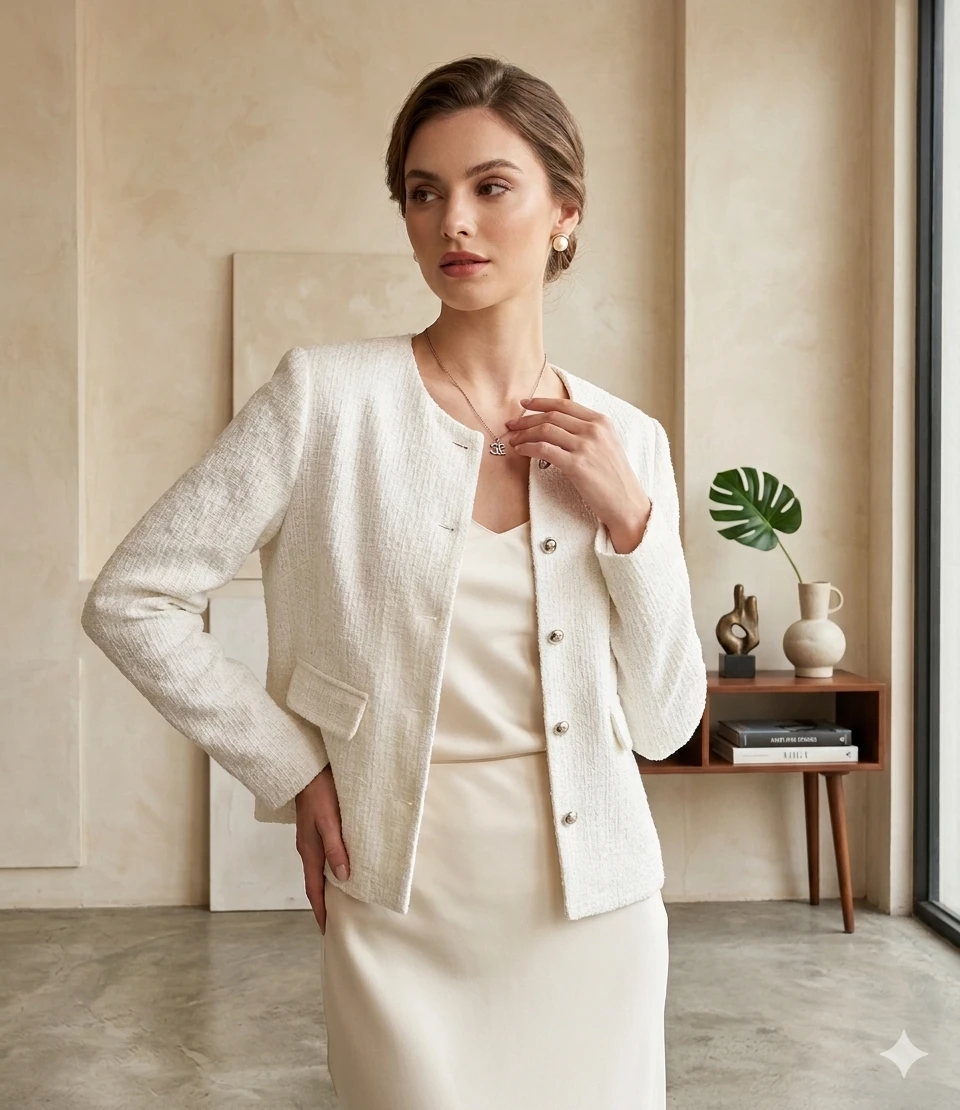 Chaqueta Estilo Tweed MEROKEETY - Elegancia Clásica Talla M's foto | Luni Shop |  BizneCubano