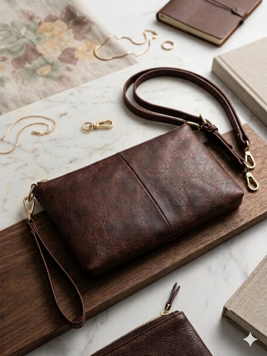 Bolso Clutch & Crossbody 3-en-1: Elegancia en Cuero Sintético Café's foto | Luni Shop |  BizneCubano