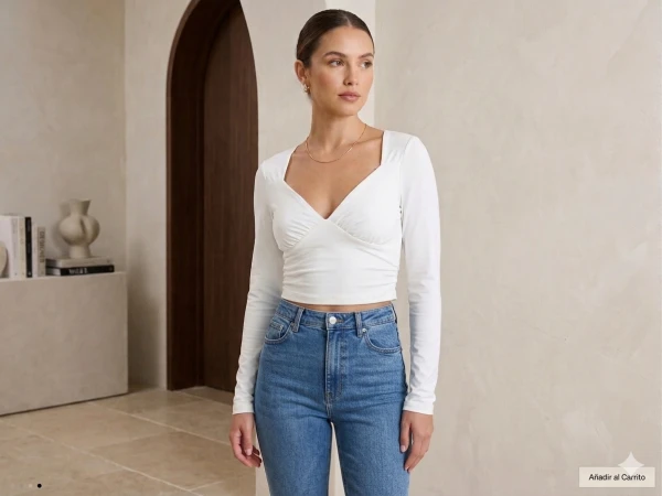 Top Crop de Manga Larga con Escote Corazón Drapeado – Elegancia y Ajuste Perfecto Talla S's foto | Luni Shop |  BizneCubano
