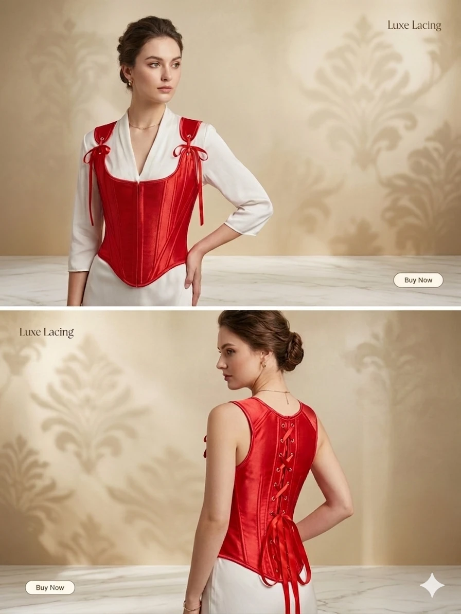 Corsé "Luxe Lacing" en Satén Rojo Carmesí's foto | Luni Shop |  BizneCubano