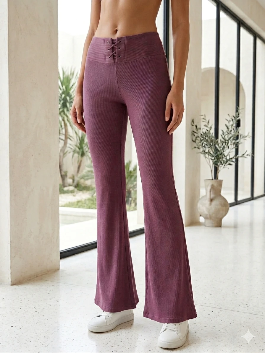 Pantalón Acampanado con Detalle de Cordones - Color Borgoña M's foto | Luni Shop |  BizneCubano