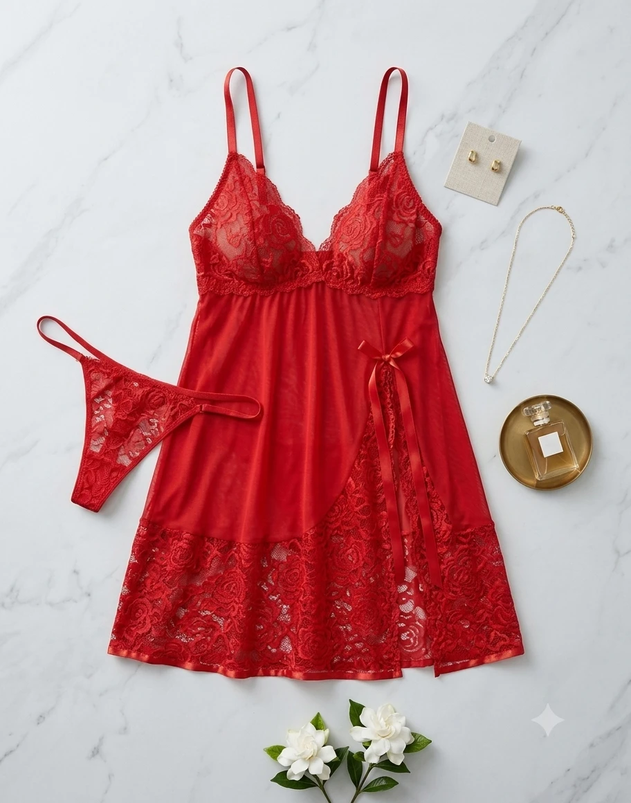 Baby Doll "Crimson Enchantment" – Elegancia y Seducción en Encaje Rojo XL's foto | Luni Shop |  BizneCubano