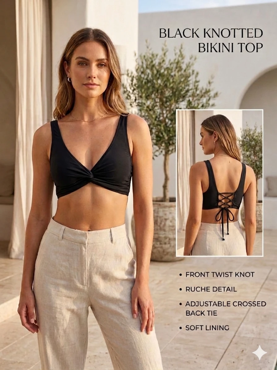 Top de Bikini Negro con Nudo Frontal - Talla M's foto | Luni Shop |  BizneCubano