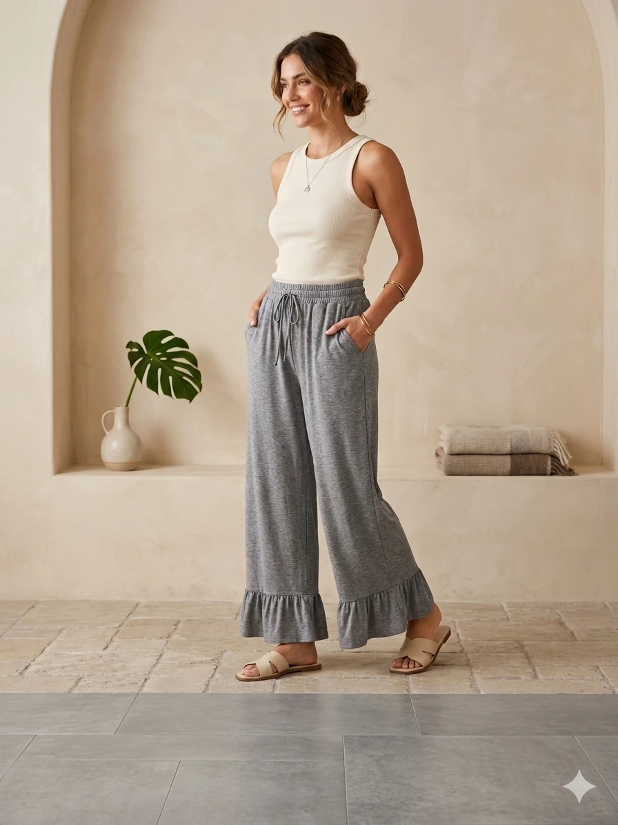 Pantalón Wide Leg con Volante – Comodidad y Estilo Casual Talla S's foto | Luni Shop |  BizneCubano