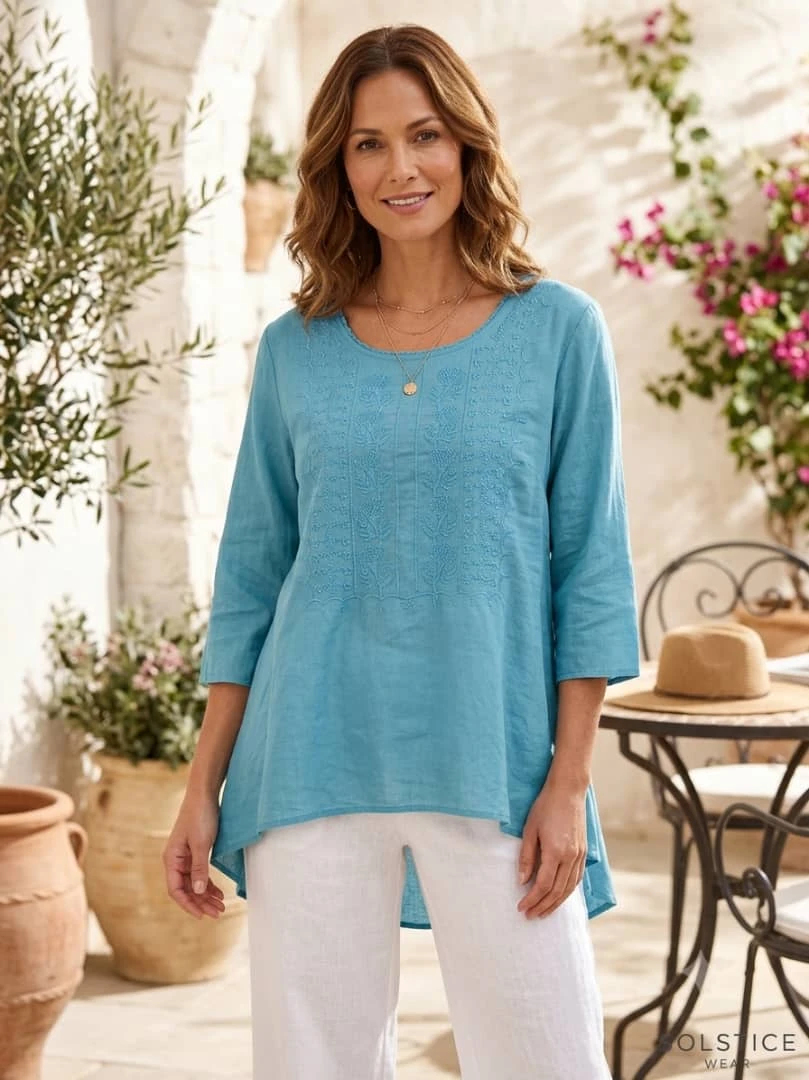Blusa Bordada con Detalle de Flores – Estilo Casual y Elegante Tono Azul verdoso Talla 3XL's foto | Luni Shop |  BizneCubano